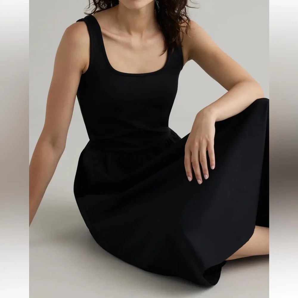 New Quince cotton mixed media tank Black Sleeveless Dress size XS, L - Picture 5 of 11